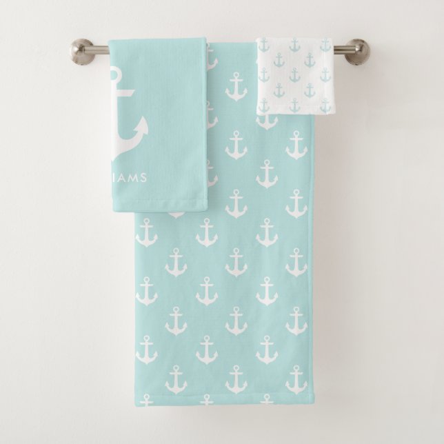 Baby Blue Anchors Nautical Bath Towel Set (Insitu)