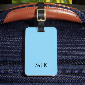 Baby Blue and Black Modern Monogram Luggage Tag