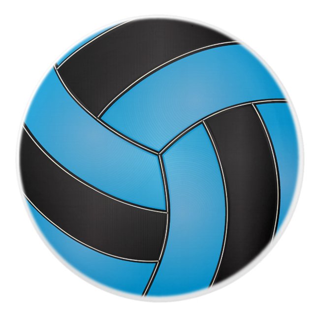 Baby Blue and Black Volleyball Ceramic Knob (Front)