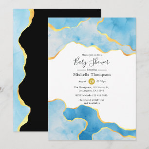Baby Blue and Gold Agate Boy Baby Shower Invitation