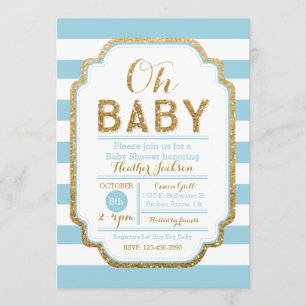 Baby Blue And Gold Baby Shower Invitation, Boy Invitation