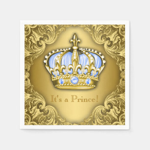 Baby Blue and Gold Crown Baby Shower Napkin