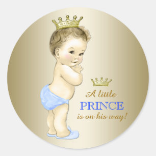 Baby Blue and Gold Prince Baby Shower Classic Round Sticker