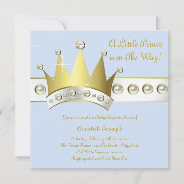 Baby Blue and Gold Prince Baby Shower Invitation (Front)