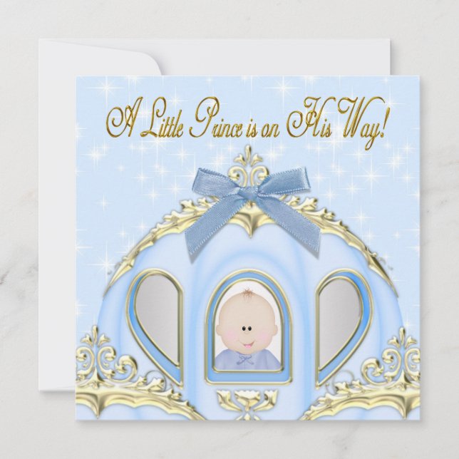 Baby Blue and Gold Prince Baby Shower Invitation (Front)