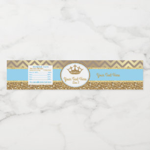 Baby blue and gold royalWater Bottle Label/Wrapper Water Bottle Label