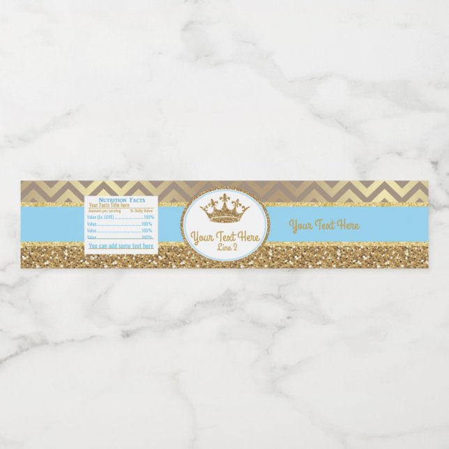 Baby blue and gold royalWater Bottle Label/Wrapper Water Bottle Label (Single Label)
