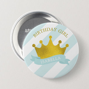 Baby Blue and Gold Tiara  "Birthday Girl" 7.5 Cm Round Badge
