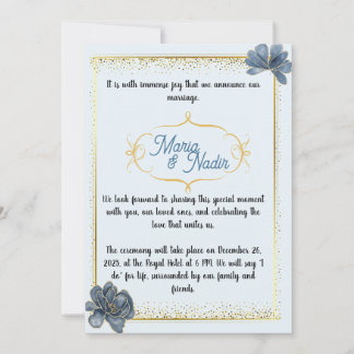 baby blue and golden wedding invitations