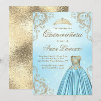 Baby Blue And Light Gold Quinceanera
