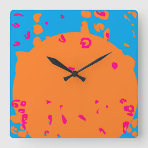 Baby blue and pale orange design square wall clock