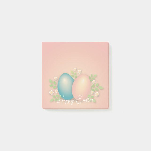 Baby blue and pink easter eggs and spring daisy post-it notes (Front)