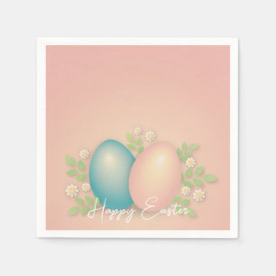 Baby blue and pink easter eggs and spring floral napkin