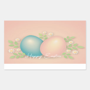 Baby blue and pink easter eggs and spring floral  rectangular sticker