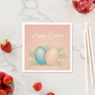 Baby blue and pink easter eggs and spring flowers napkin