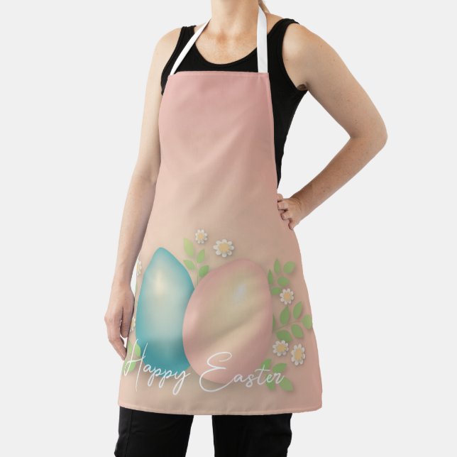 Baby blue and pink easter eggs spring white daisy apron (Insitu)