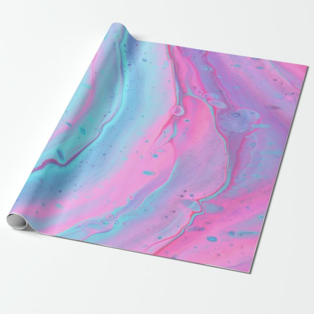 Baby blue and pink pastel paint mix wrapping paper (Unrolled)