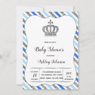 Baby blue and silver baby shower party invitation