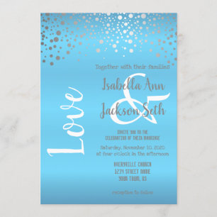 Baby Blue and Silver Confetti Dots Invitation