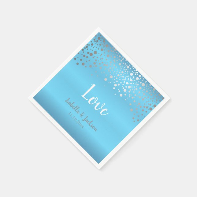 Baby Blue and Silver Confetti Dots Napkin (Corner)