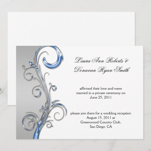 Baby Blue and Silver Ornate Post Wedding Invitation (Front/Back)