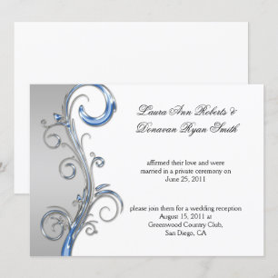 Baby Blue and Silver Ornate Post Wedding Invitation