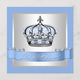 Baby Blue and Silver Prince Baby Shower Invitation