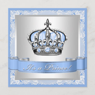 Baby Blue and Silver Prince Baby Shower Invitation
