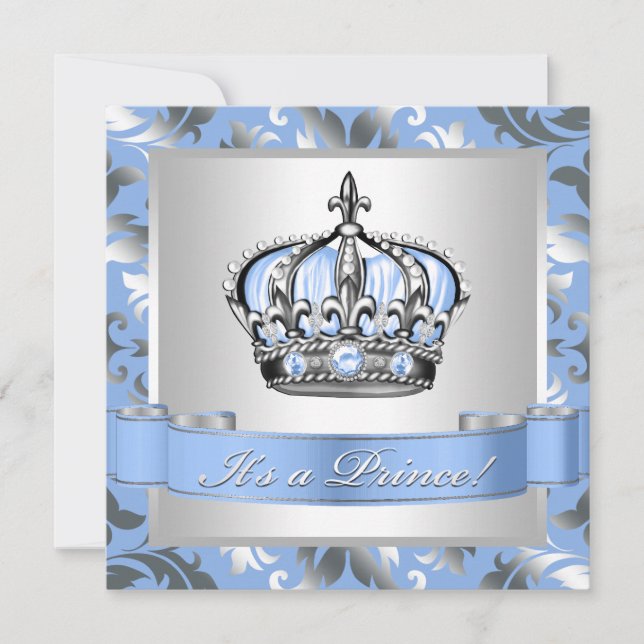 Baby Blue and Silver Prince Baby Shower Invitation (Front)