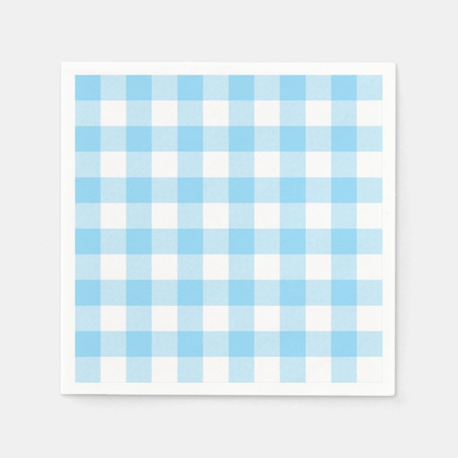 Baby Blue and White Buffalo Plaid Gingham Napkin (Front)