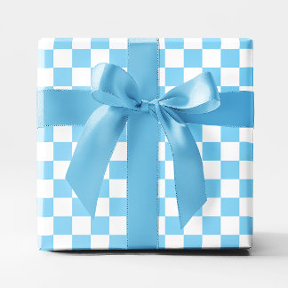 Baby Blue and White Chequered Wrapping Paper