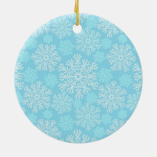 Baby Blue And White Christmas Snowflakes Pattern Ceramic Tree Decoration