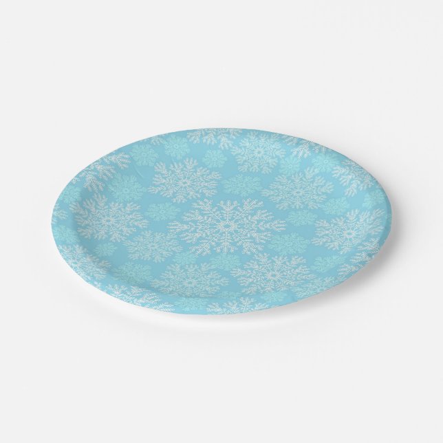 Baby Blue And White Christmas Snowflakes Pattern Paper Plate (Angled)