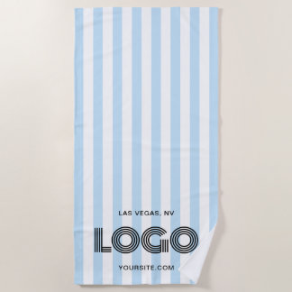 Baby Blue and White Classic Stripe Logo Beach Towel
