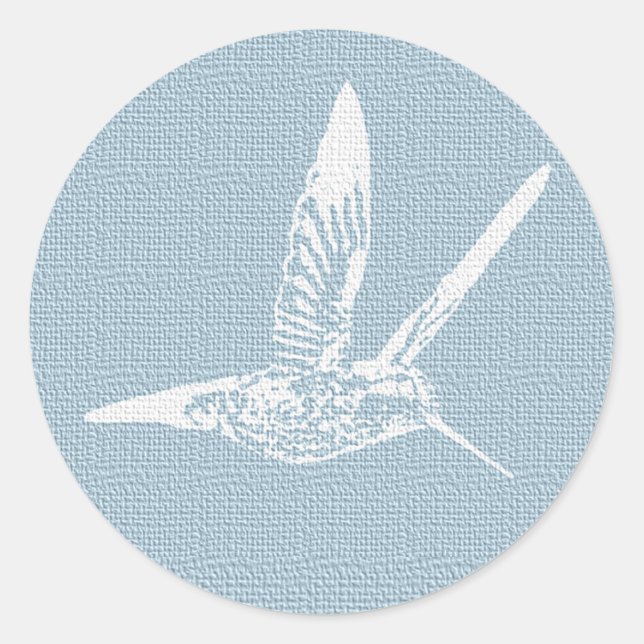 Baby Blue and White Elegant Hummingbird Classic Round Sticker (Front)
