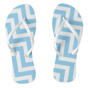 Baby Blue and White Large Diagonal Chevron Stripes Flip Flops
