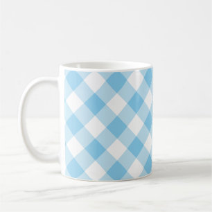 Baby Blue and White Large Diagonal Gingham Checks Coffee Mug