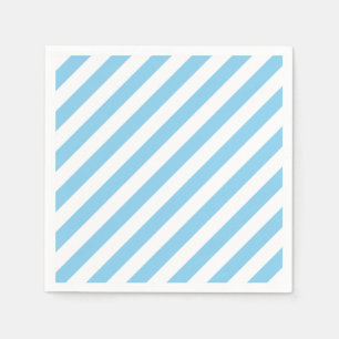 Baby Blue and White Large Diagonal Stripes Paper Napkin