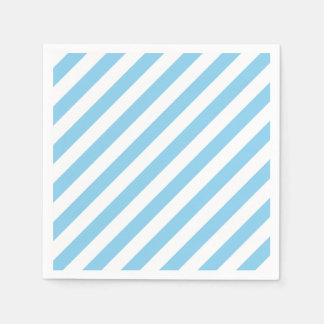 Baby Blue and White Large Diagonal Stripes Paper Napkin