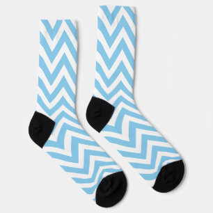 Baby Blue and White Large Size Chevron Socks