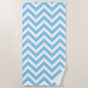 Baby Blue and White Large Size Chevron Stripes Beach Towel