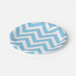 Baby blue and White Large Size Chevron Stripes Paper Plate