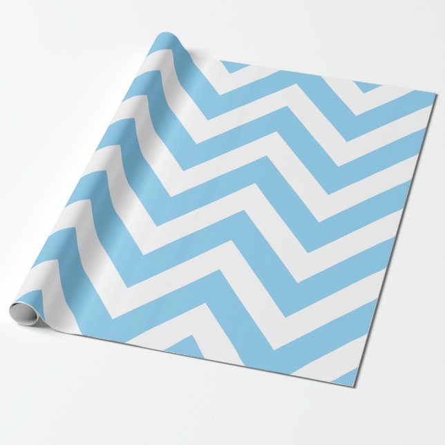Baby Blue and White Large Size Chevron Stripes Wrapping Paper (Unrolled)