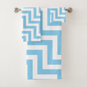 Baby Blue and White Large Size Diagonal Chevron Bath Towel Set
