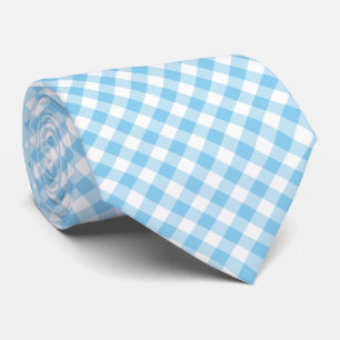 Baby Blue and White Large Size Diagonal Gingham Tie