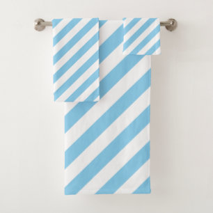 Baby Blue and White Large Size Diagonal Stripes Bath Towel Set