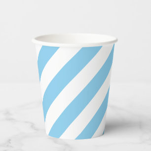 Baby Blue and White Large Size Diagonal Stripes Paper Cups