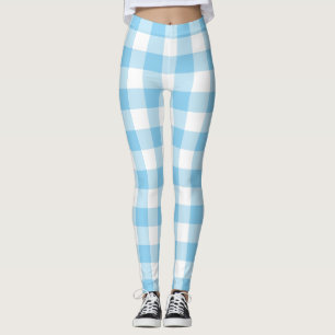 Baby Blue and White Large Size Gingham Checks Leggings
