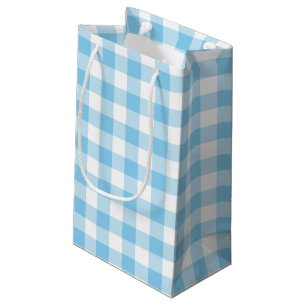 Baby Blue and White Large Size Gingham Checks Small Gift Bag