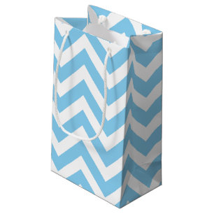 Baby Blue and White Large Size Horizontal Chevron Small Gift Bag